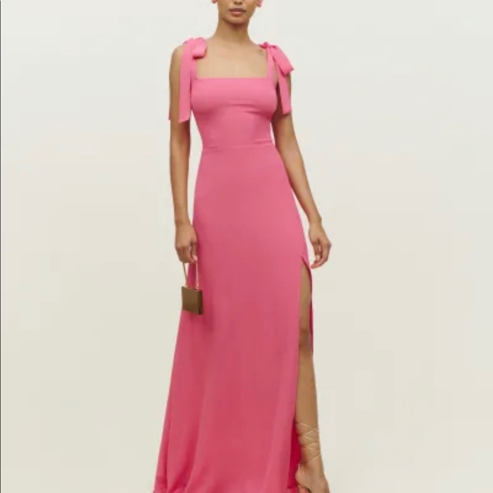 Reformation Pink Maxi Dress with Shoulder Ties